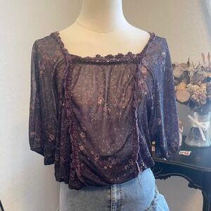 Y2K‎ Eyelash Couture sheer floral draped blouse medium  cottage fairy feminine